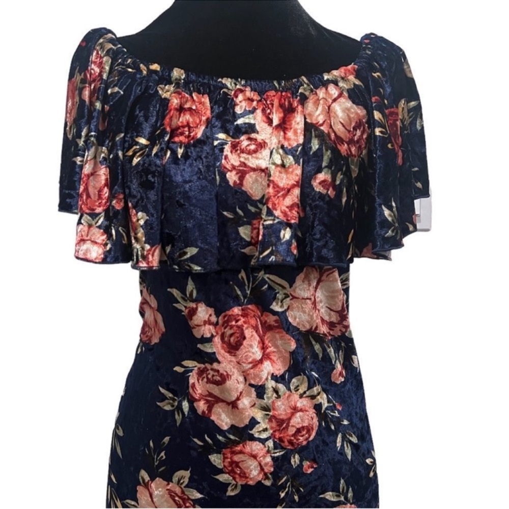 Navy Floral LuLaRoe Cici Off Shoulder Ruffled Hem Midi Dress M - Picture 1 of 16